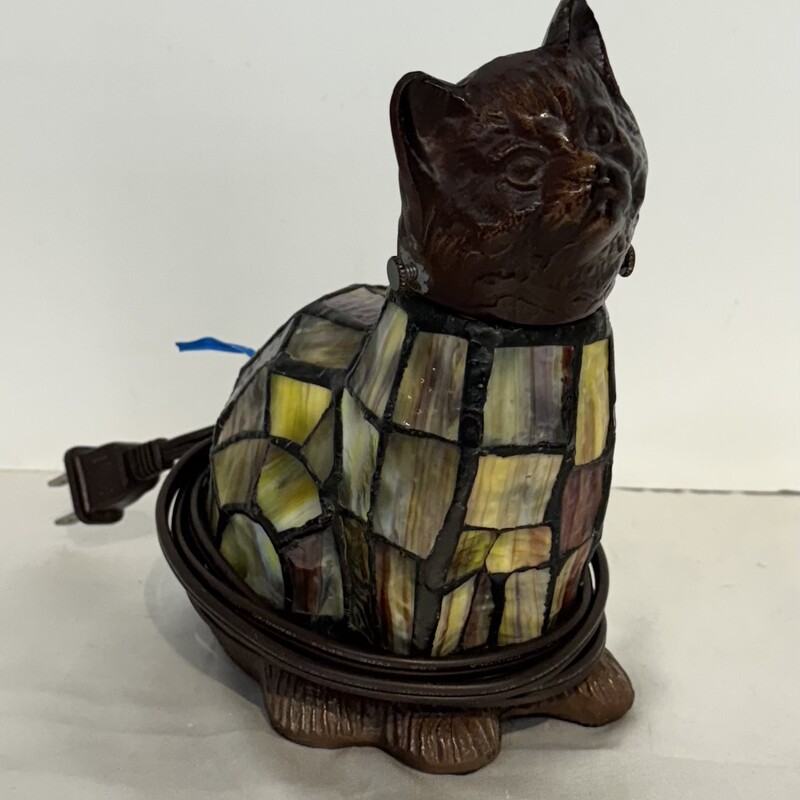 Vtg Stained Glass Cat