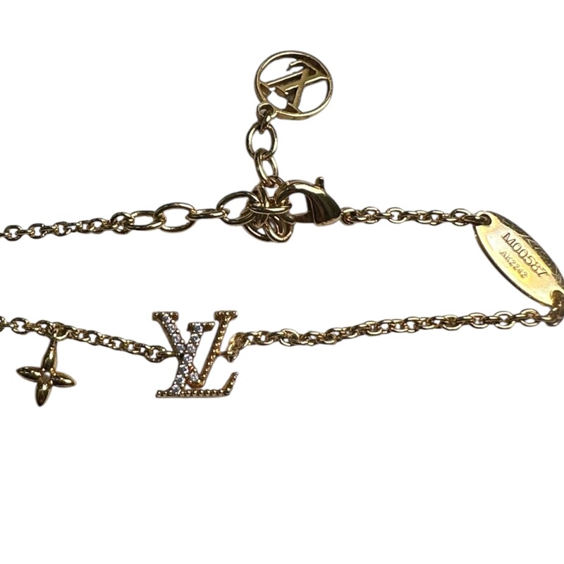Louis Vuitton Iconic Gold Tone  Bracelet<br />
<br />
Style Code:M00587<br />
<br />
In very good codition. Some minor scratches on the hardware.<br />
<br />
Comes with the original dust bag and box.