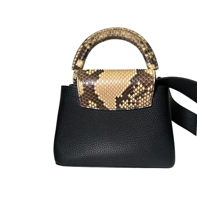 Louis Vuitton Capucines BB Black Python<br />
<br />
Chipped<br />
<br />
Dimensions:<br />
27 x 17.3 x 9 cm<br />
(Length x Height x Width)<br />
<br />
In very good condition. Light wear to the interior.<br />
<br />
Does not come with the original dust bag or box.