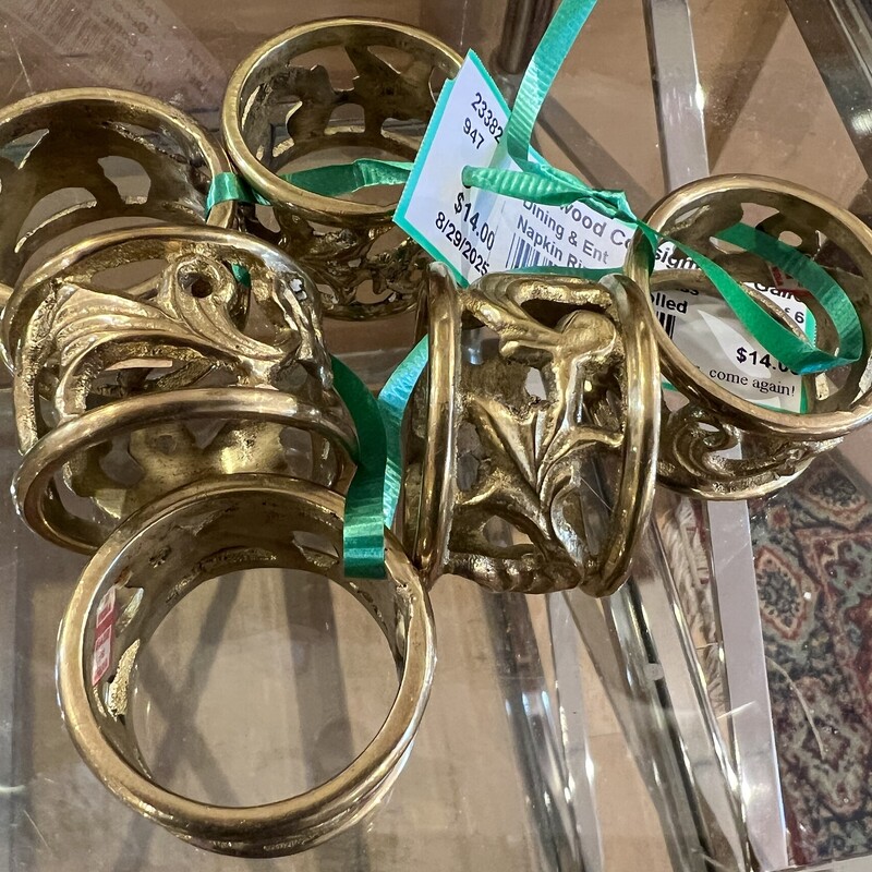 Napkin Rings Scrolled, Brass, Size: Set Of 6