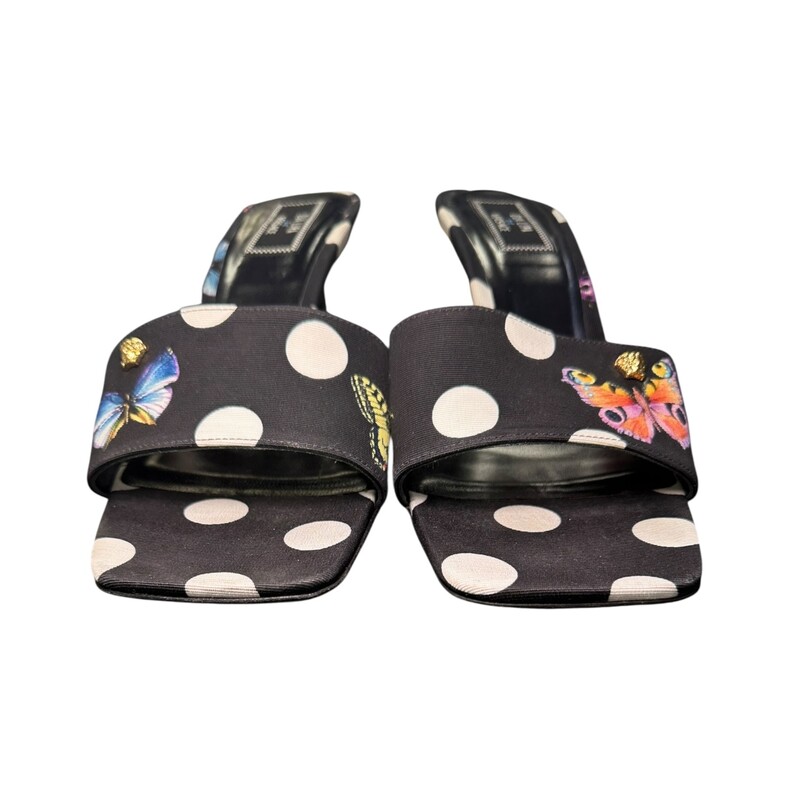 Versace Dua Lipa Polka Dot Butterfly Mules<br />
<br />
Size: 41<br />
<br />
In very good condition. Light wear to the shoes.<br />
<br />
Does not come with the original dust bag or box.