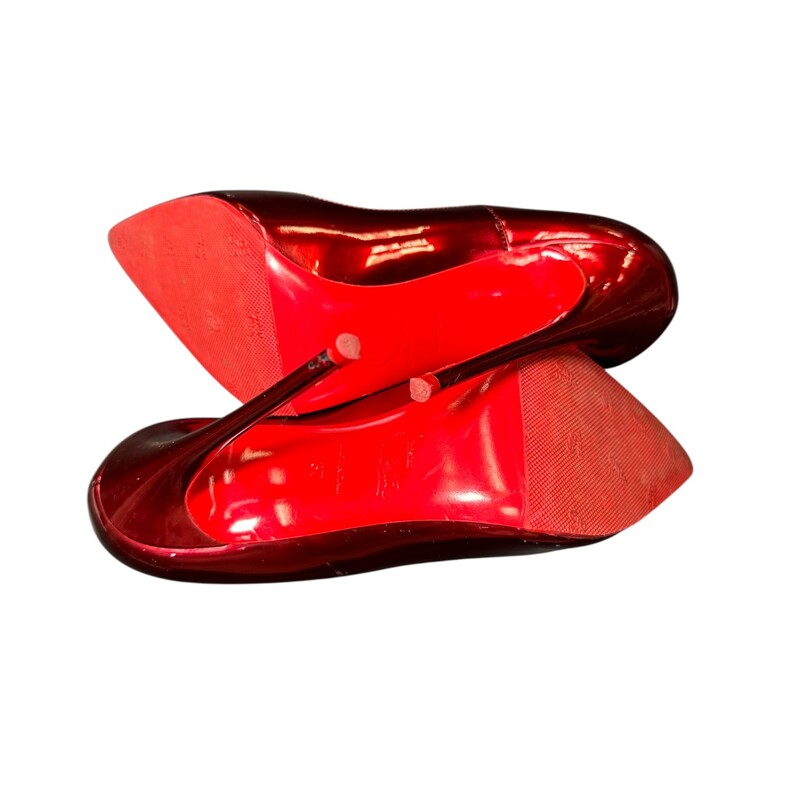 Louboutin So Kate 120 Metallic Red Patent<br />
<br />
Size 37<br />
<br />
In very good condition. Light wear throughout the shoes. Light tear to the back of the heels. Soles have been redone by a professional cobbler.<br />
<br />
Does not come with the original dust bag or box.
