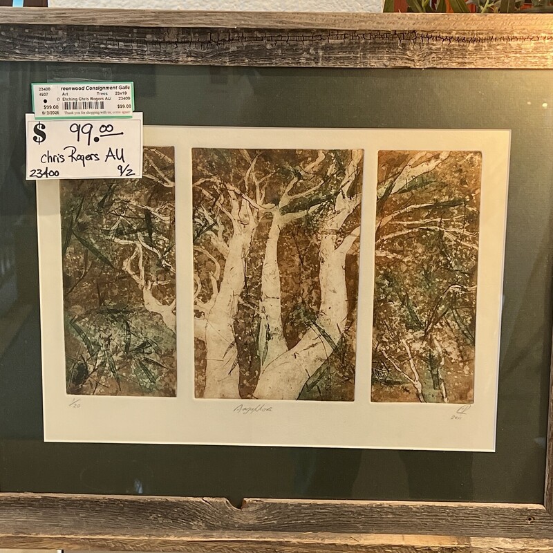 Etching by Austrailan artist Chris Rogers,
Size: 23x19