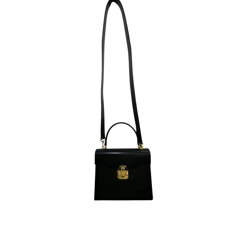Gucci Lady Lock Top Handle Black Handbag<br />
<br />
Code:<br />
260258<br />
<br />
Dimensions:<br />
9.4in W x 7.9in x 3.5inD<br />
<br />
In very good vintage condition. Light marks in the interior and throughout the bag.<br />
<br />
Does not come with the original dust bag or box.