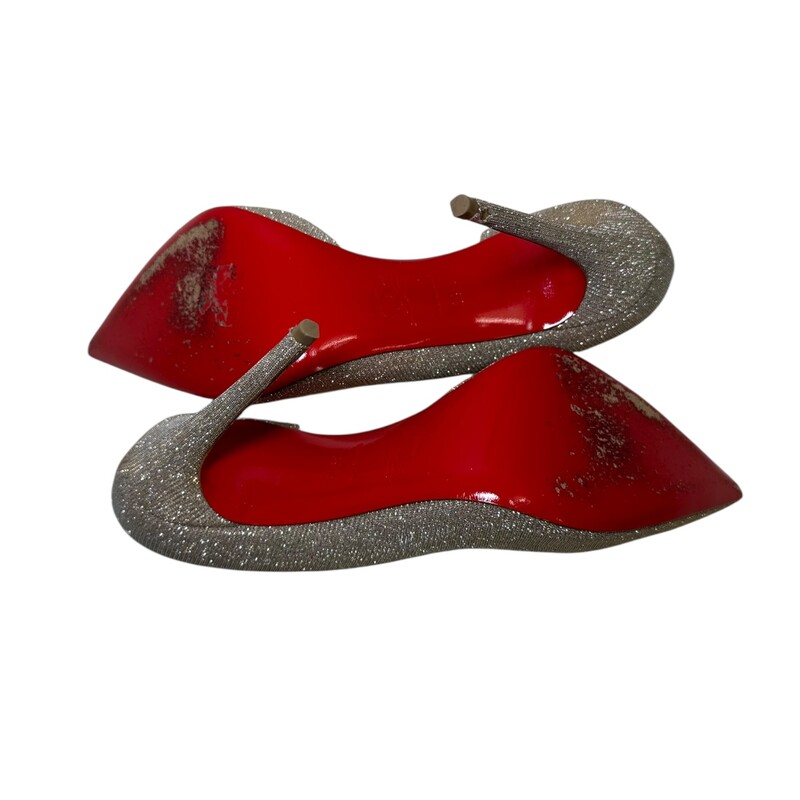 Christian Louboutin Iriza D Orsay Glitter Finish Pumps<br />
<br />
Size 39.5<br />
<br />
In very good condition. Some wear on bottoms.<br />
<br />
Comes with the original dust bag and box.