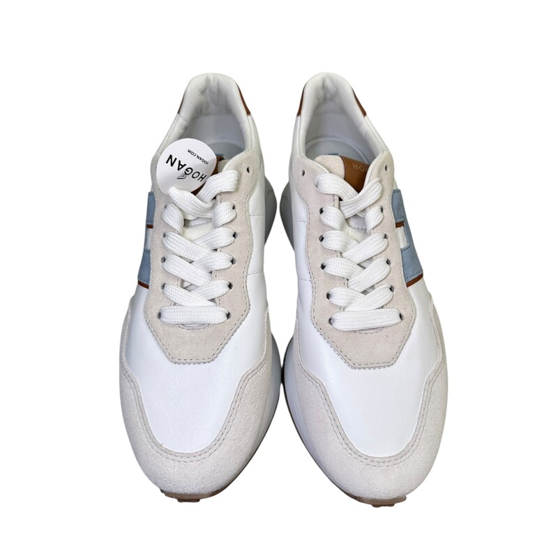 Hogan H White Blue High Top<br />
<br />
Size 38.5<br />
<br />
In excellent condition. Like new<br />
<br />
Does not come with the original dust bag or box.