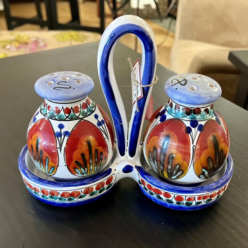Salt & Pepper &Tray Italy, Painted, Size: 3 Piece