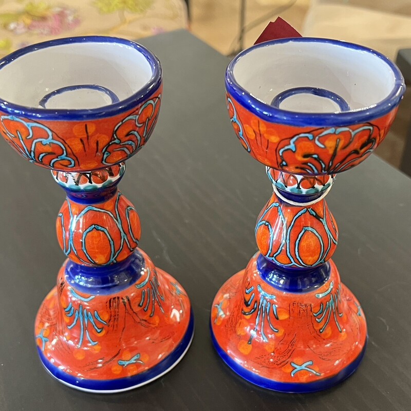 Candle Holders Italy, Orange, Size: Pair