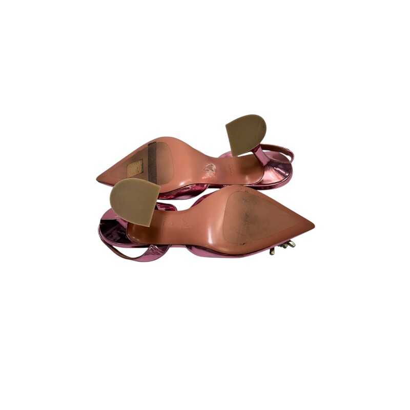 Amina Muaddi Pink Mirrored Begum Sling 70 slingback pumps<br />
<br />
Size: 37<br />
<br />
Good condition<br />
<br />
scratch on front of right shoe<br />
<br />
Wear to the bottoms<br />
<br />
Does not come with original dust bag or box
