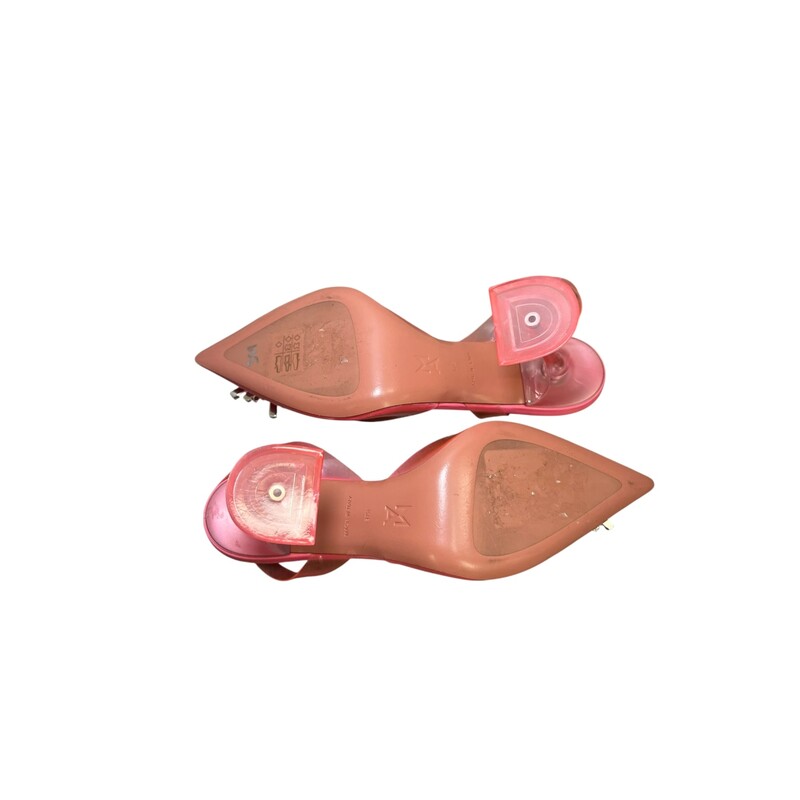 Amina Muaddi Pink Begum Heels<br />
<br />
Size: 37.5<br />
<br />
In very good condition. Marks on the bottoms of the shoes. Light marks on the pink<br />
<br />
Does not come with the original dust bag or box.