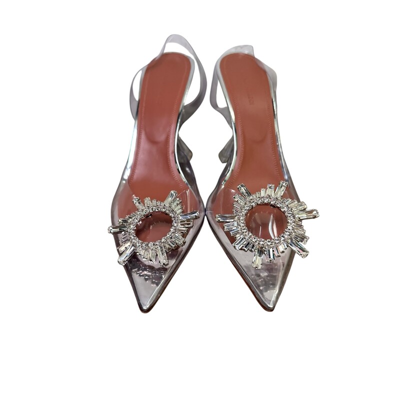 Amina Muaddi Begum Silver Heels<br />
<br />
Size: 39.5<br />
<br />
In very good condition. No marks on the shoes<br />
<br />
Does not come with the original dust bag or box.