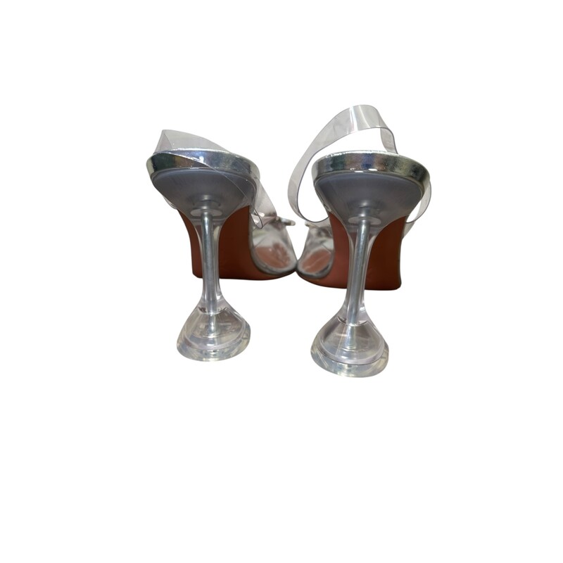 Amina Muaddi Begum Silver Heels<br />
<br />
Size: 39.5<br />
<br />
In very good condition. No marks on the shoes<br />
<br />
Does not come with the original dust bag or box.
