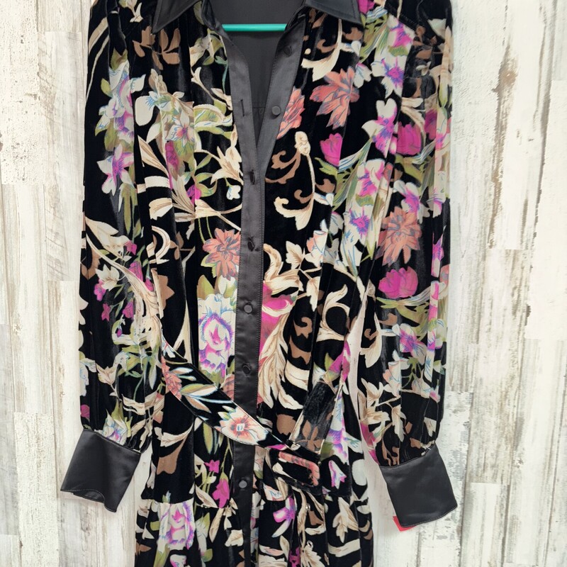S Black Belted Floral Dre