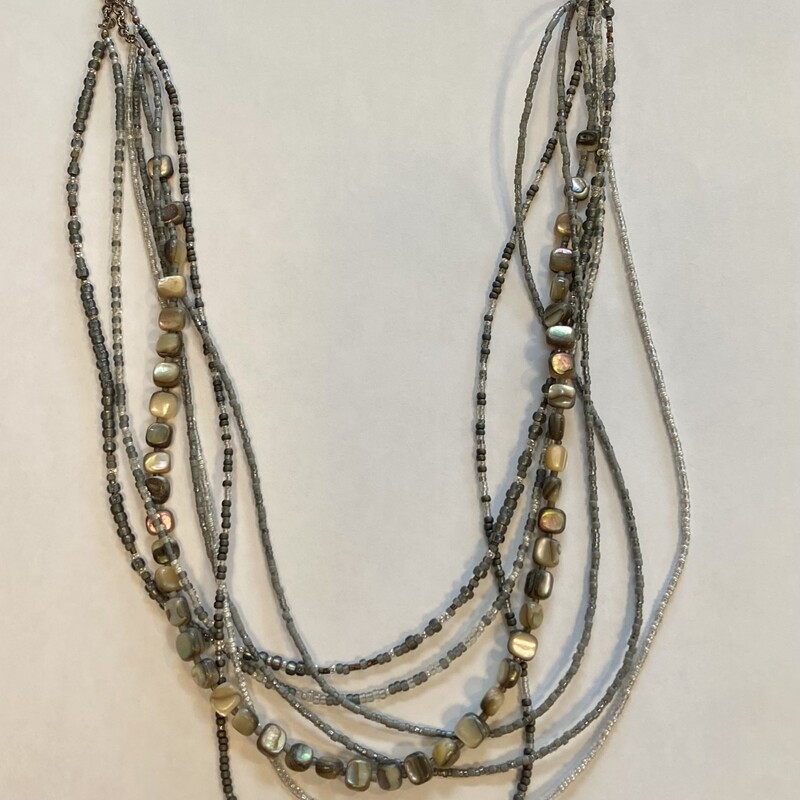 Strl/lthr/bead Shll Neckl