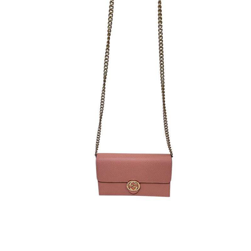 Gucci Dollar Interlocking Pink WOC<br />
<br />
Code: 510314 0959<br />
<br />
Dimensions:<br />
Base length: 7.5 in<br />
Height: 4.5 in<br />
Width: 1.25 in<br />
Drop: 23 in<br />
<br />
In very good condition. Light scratching to the hardware.<br />
<br />
Comes with the original dust bag and box.