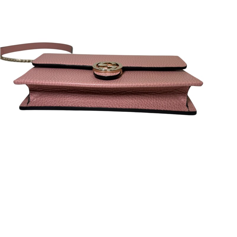 Gucci Dollar Interlocking Pink WOC<br />
<br />
Code: 510314 0959<br />
<br />
Dimensions:<br />
Base length: 7.5 in<br />
Height: 4.5 in<br />
Width: 1.25 in<br />
Drop: 23 in<br />
<br />
In very good condition. Light scratching to the hardware.<br />
<br />
Comes with the original dust bag and box.