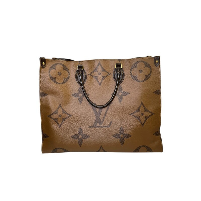 Louis Vuitton OnTheGo, Reverse GM<br />
<br />
Date Code: NZ4159<br />
<br />
Dimensions:<br />
Height: 12.75 in<br />
Width: 17 in<br />
Depth: 6.5 in<br />
<br />
In very good condition. Slight warping of the canvas.<br />
<br />
Does not come with the original dust bag or box.
