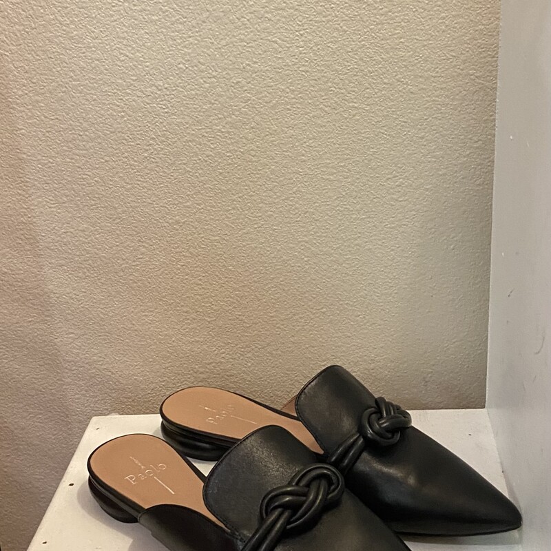 Blk Lther Knot Mule