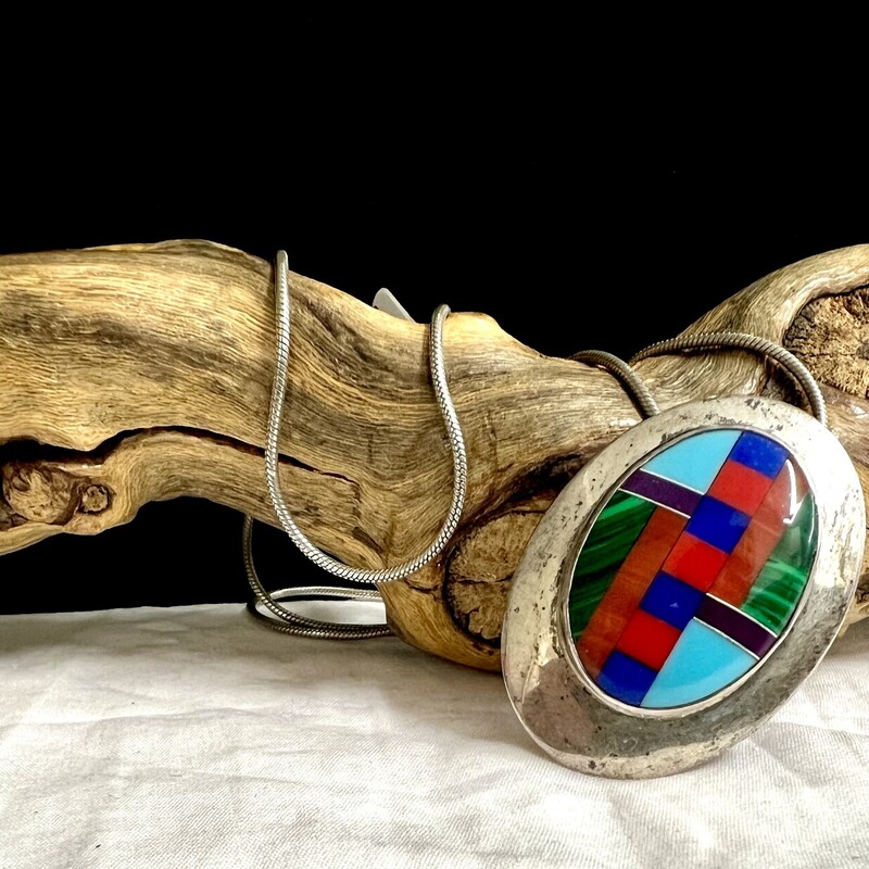 Sterling Native American overlay necklace