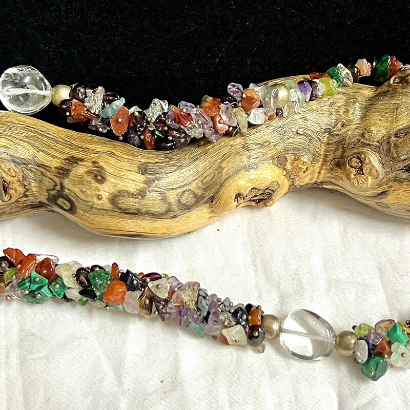 Multi-stone chips & clear quartz necklace