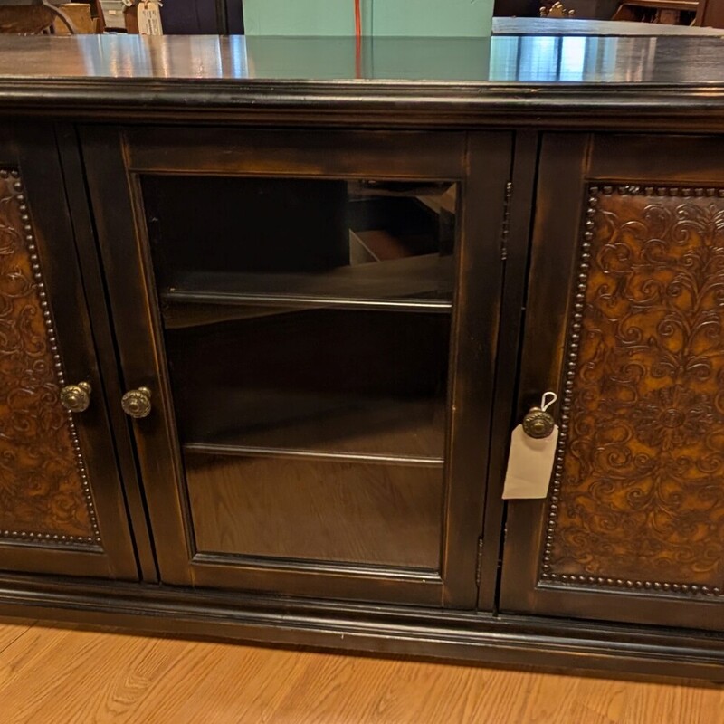 Entertainment Center, Black, Tooled Leather, 3 Door
60 x 23 x 36h