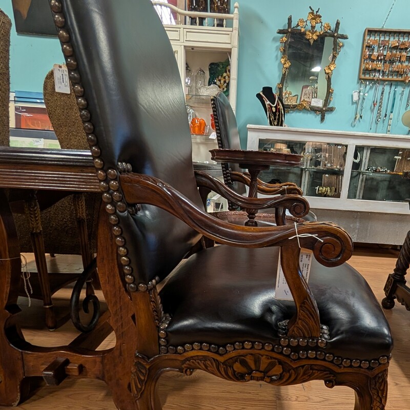 Carved Wood & Leather, Brown, Studs<br />
24 x 21 x 45