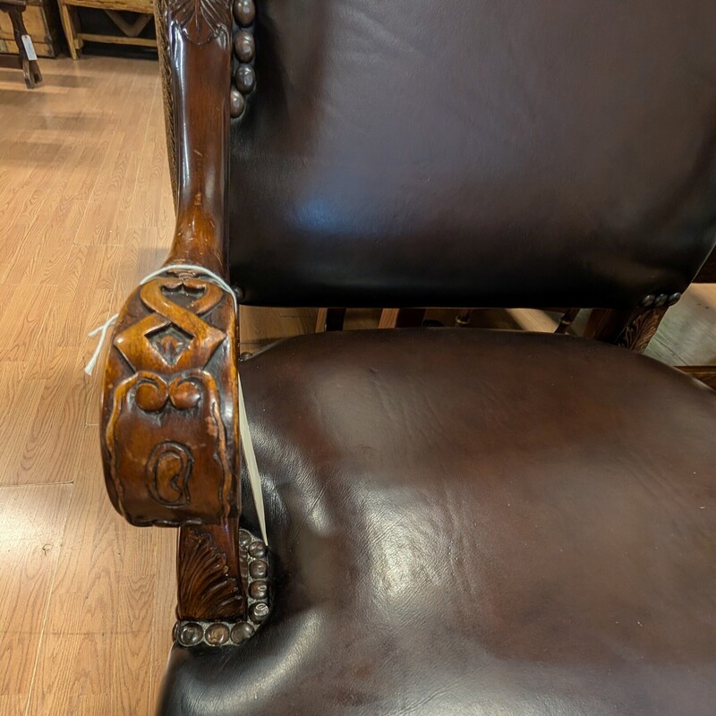 Carved Wood & Leather, Brown, Studs
24 x 21 x 45
