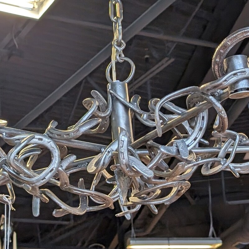 Iron Horseshoe Chandelier, Gray<br />
36w x 12h