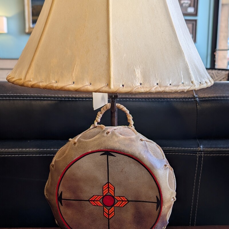 Hand Painted Drum Lamp, Leather Shade
13 x 25h