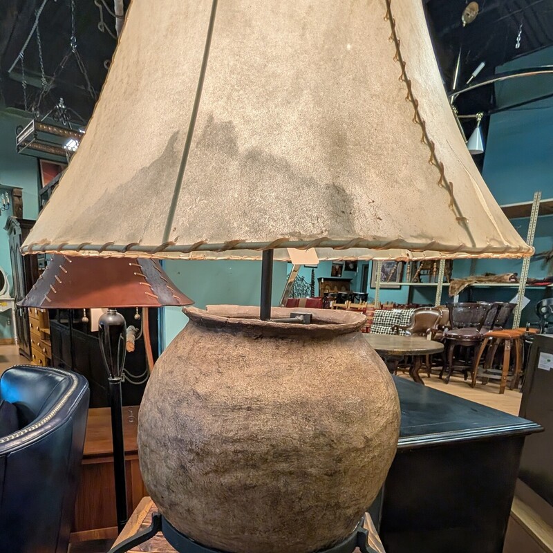 Rustic Ceramic Pot W Stand, Leather Shade
26 x 36h
