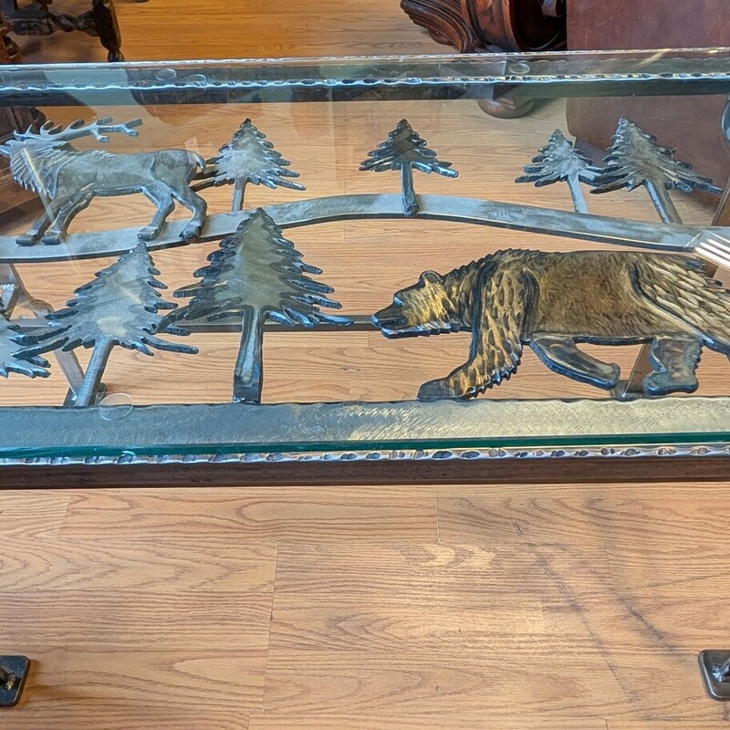 Iron Weld Coffee Table, Bear, Elk, Glass Top
32 x 18 x 18h