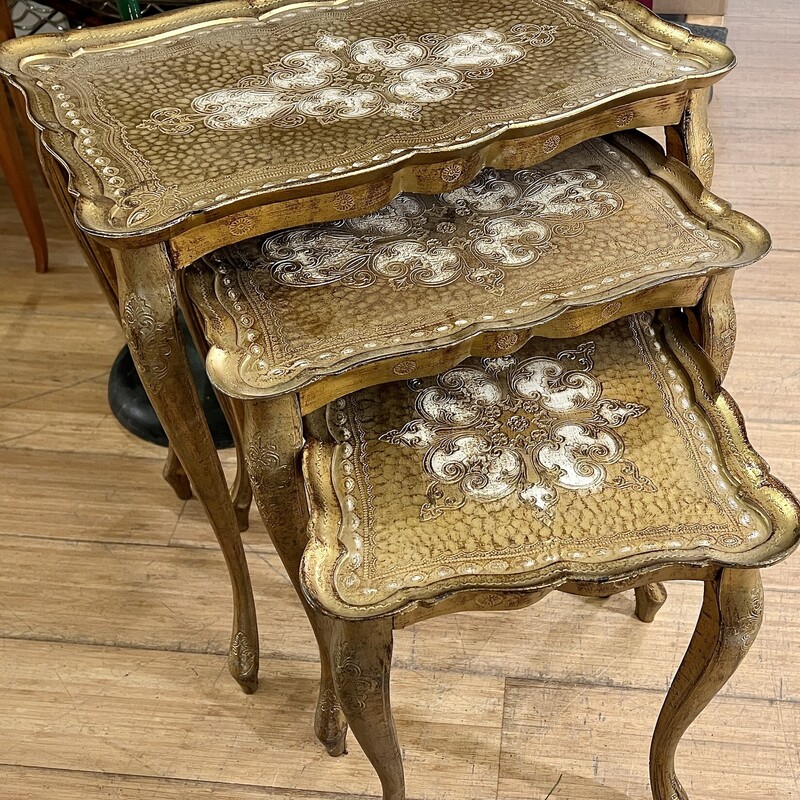 Tables Nesting Florentine, Gld/Whi, Size: 3 Pc Set
