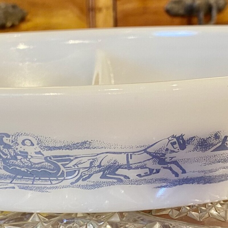 Vintage Divided Dish GlasBake, Currier & Ives Design, Size: 12x9x2