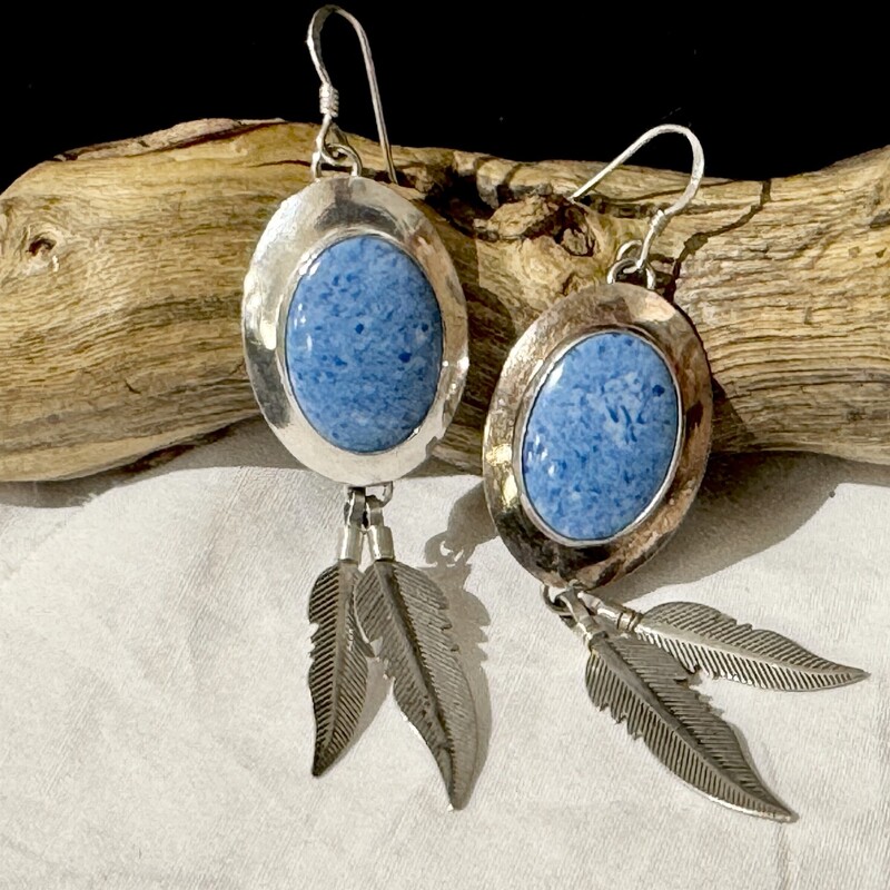 Sterling blue stone feather earrings.