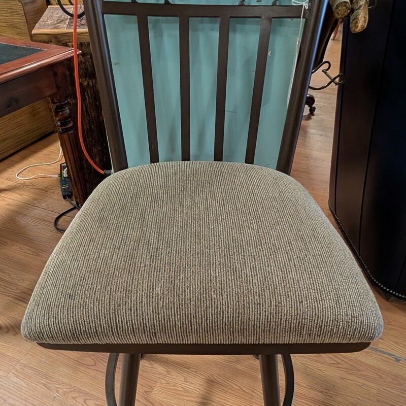 Metal Slat Back Barstools W/Horses, Tan Fabric
18 x 24 x 44h
Seat Height 30in