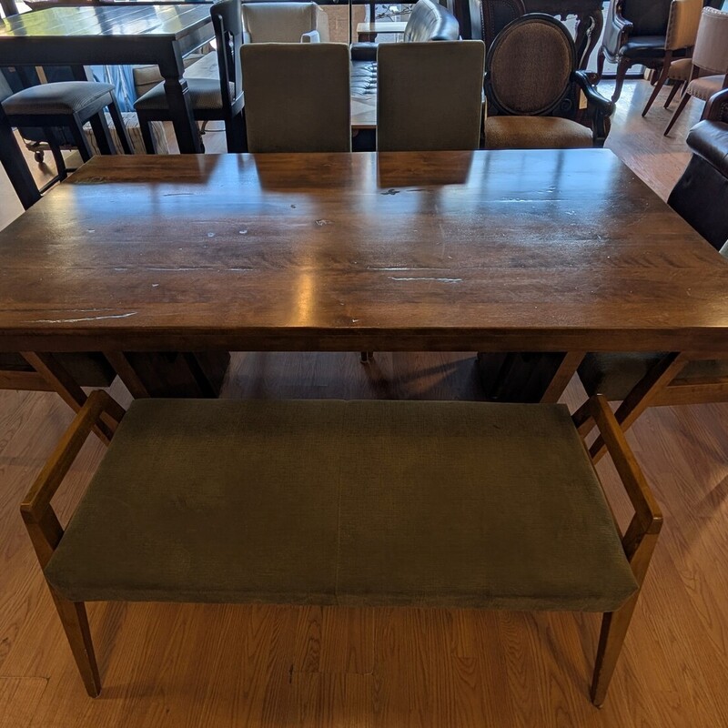 Canadel Market Street, Bench, 4 Chairs
Olive Green, Medium Stain
72 x 40
Seat Height 19in