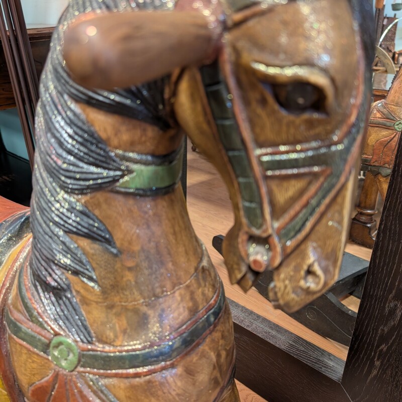 Vintage Rocking Horse, Wood, Glitter, Painted<br />
42 x 14 x 41h