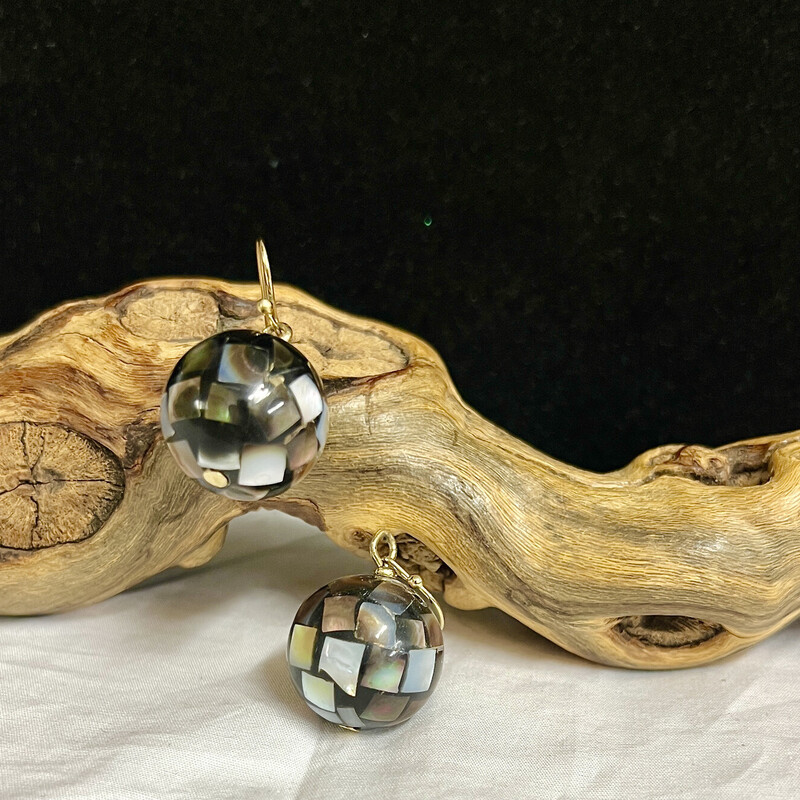 Mosaic abalone ball earrings.