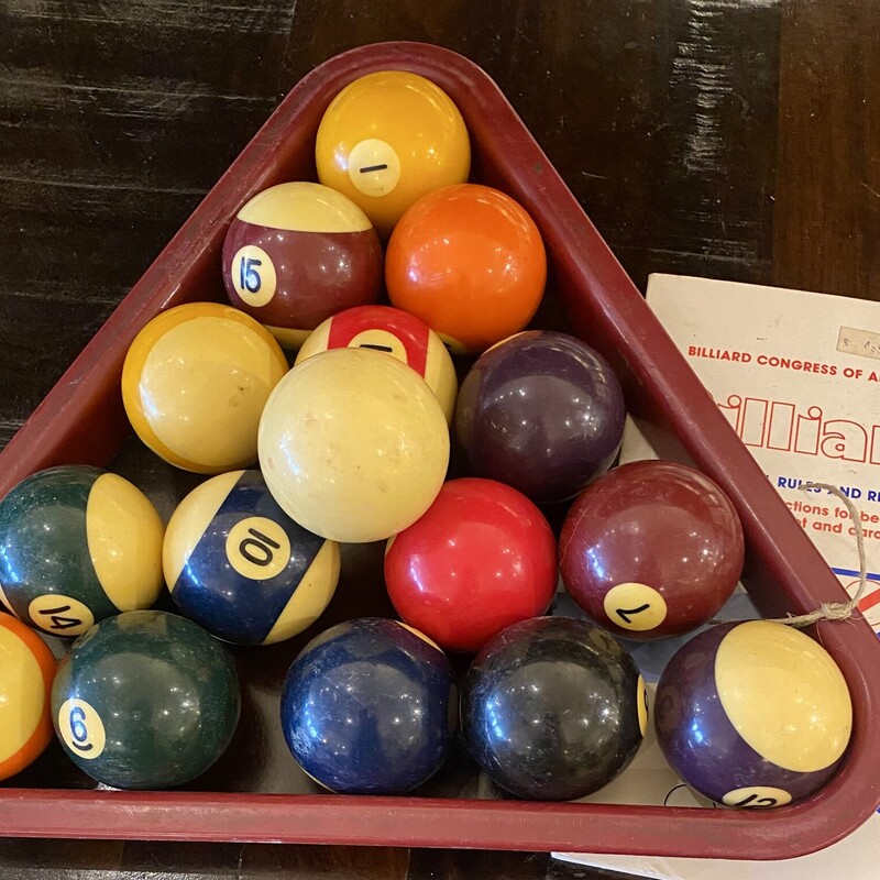 Billiard Balls With Rack and Book, Size: 18 Pieces