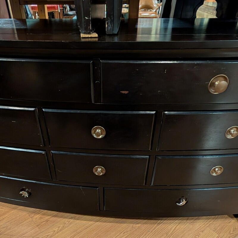 Metal Pull Dresser, Dark Stain, 10 Drawer
66 x 18 x 37h