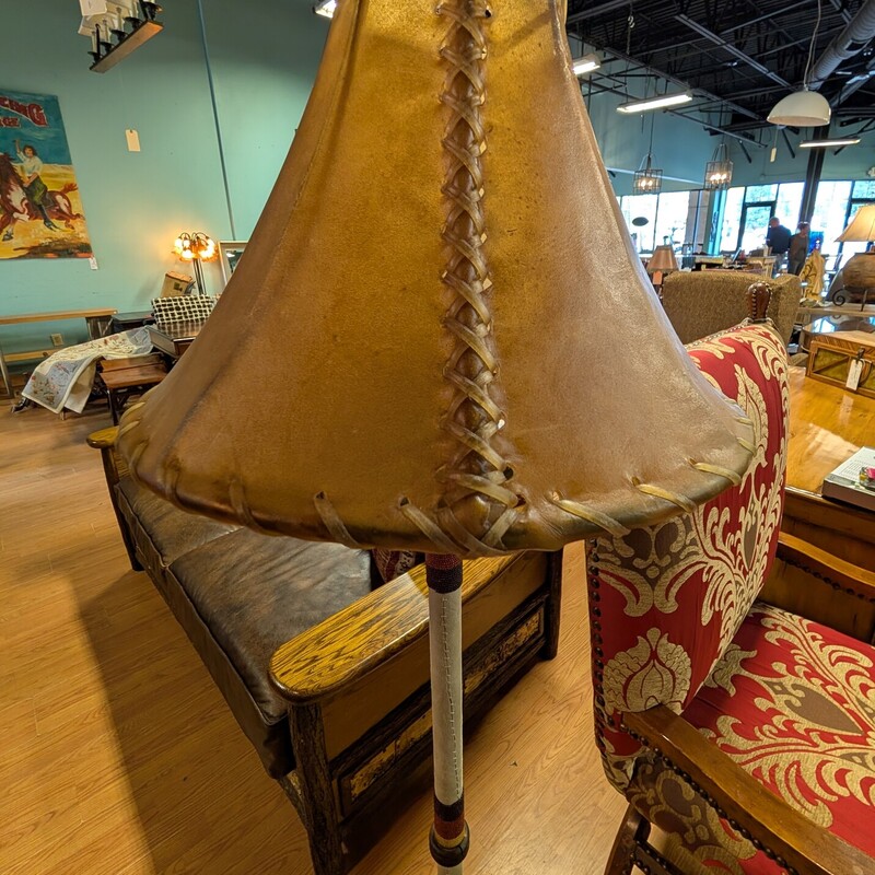 Floor Lamp Leather Beads, Native  Amererican, Nice Hide Shade<br />
16 x 63h