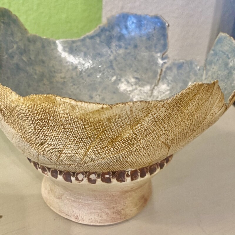Bowl Pottery Torn Edge, Tan, Size: 6Rx4H