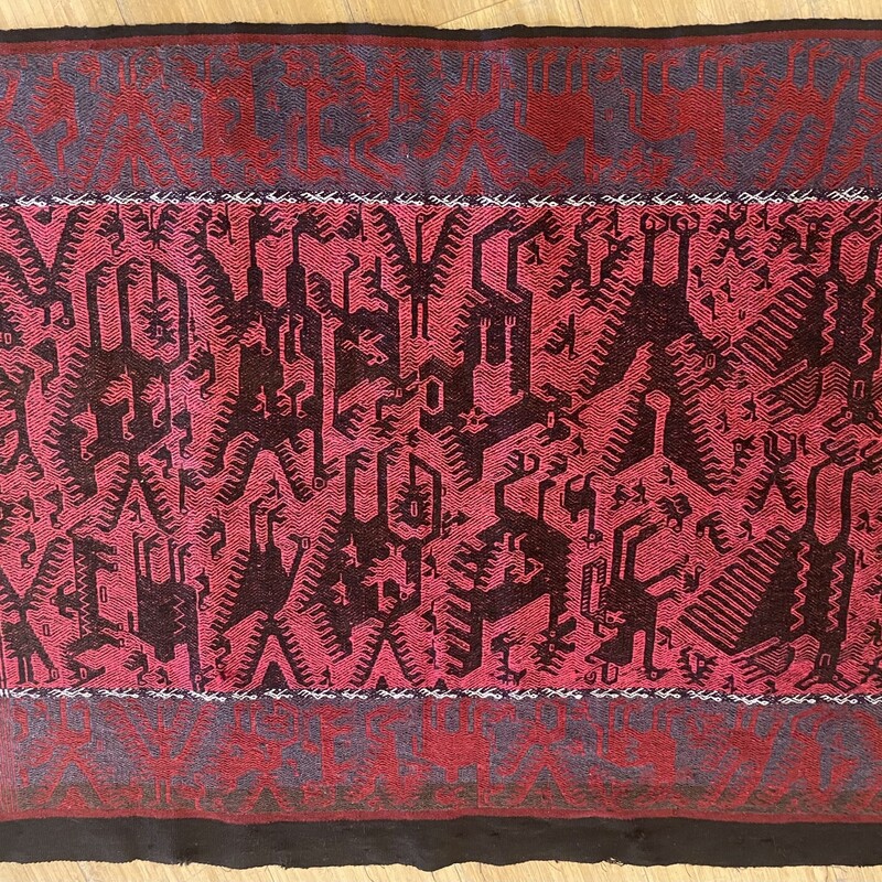 Vintage Textile Quechua Womens Ceremonial Half Overskirt, Red, Size: 24x30