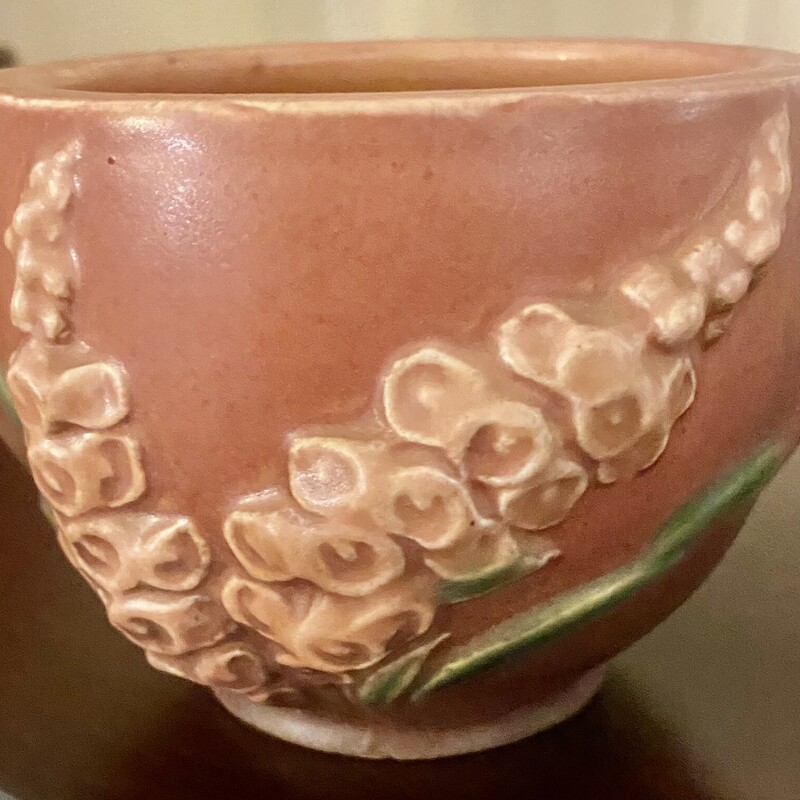 Planter Roseville Pink Foxglove Jardiniere Art Pottery 6593, 2 handles.5x4x3