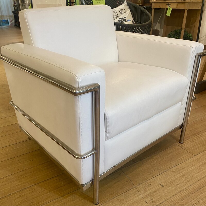 Club Chair Selene Faux Leather, White, Size: 35x29x31