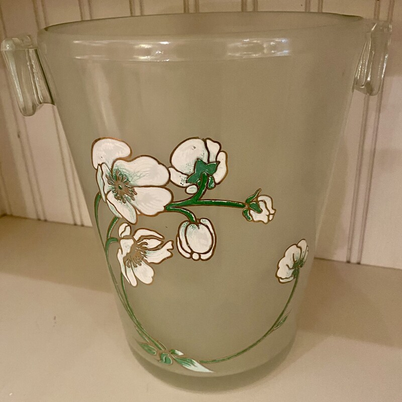 Perrier Jouet | Painted Floral Frosted Glass Champagne Ice Bucket | Vintage, Size: 9x9