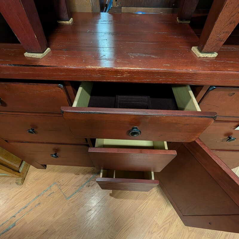 Attic Heirlooms W/Door, DkRed,  7 Drawer<br />
68 x 19 x 37h