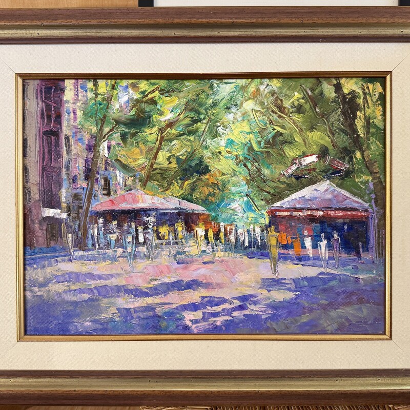 Original Painting of people gathering, artist unknown
Size: 24x19