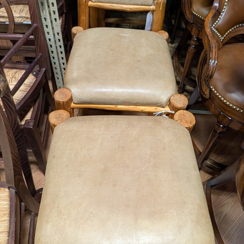 Rustic Log & Leather, Brown, Backless<br />
18 x 18 x 28