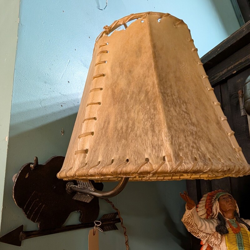 Wrought Iron Bison Sconce, Leather, Shade
13 x 12d x 16h